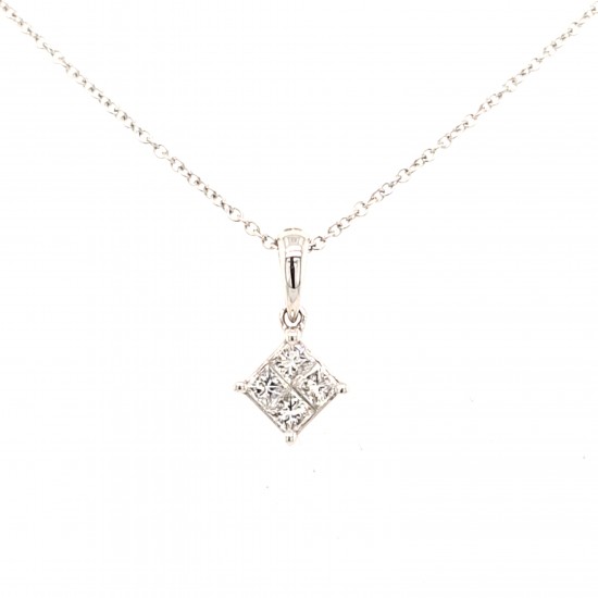 Pre Owned 18ct White Gold 4 Stone Diamond Pendant and Chain ZX549